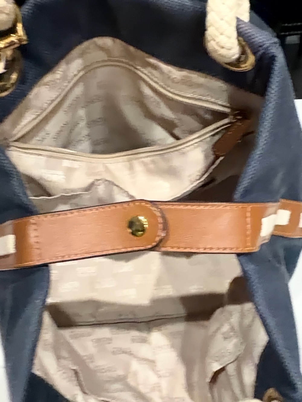 Michael Kors Navy Canvas Tote with Cream Rope Handles - Picture 5 of 8